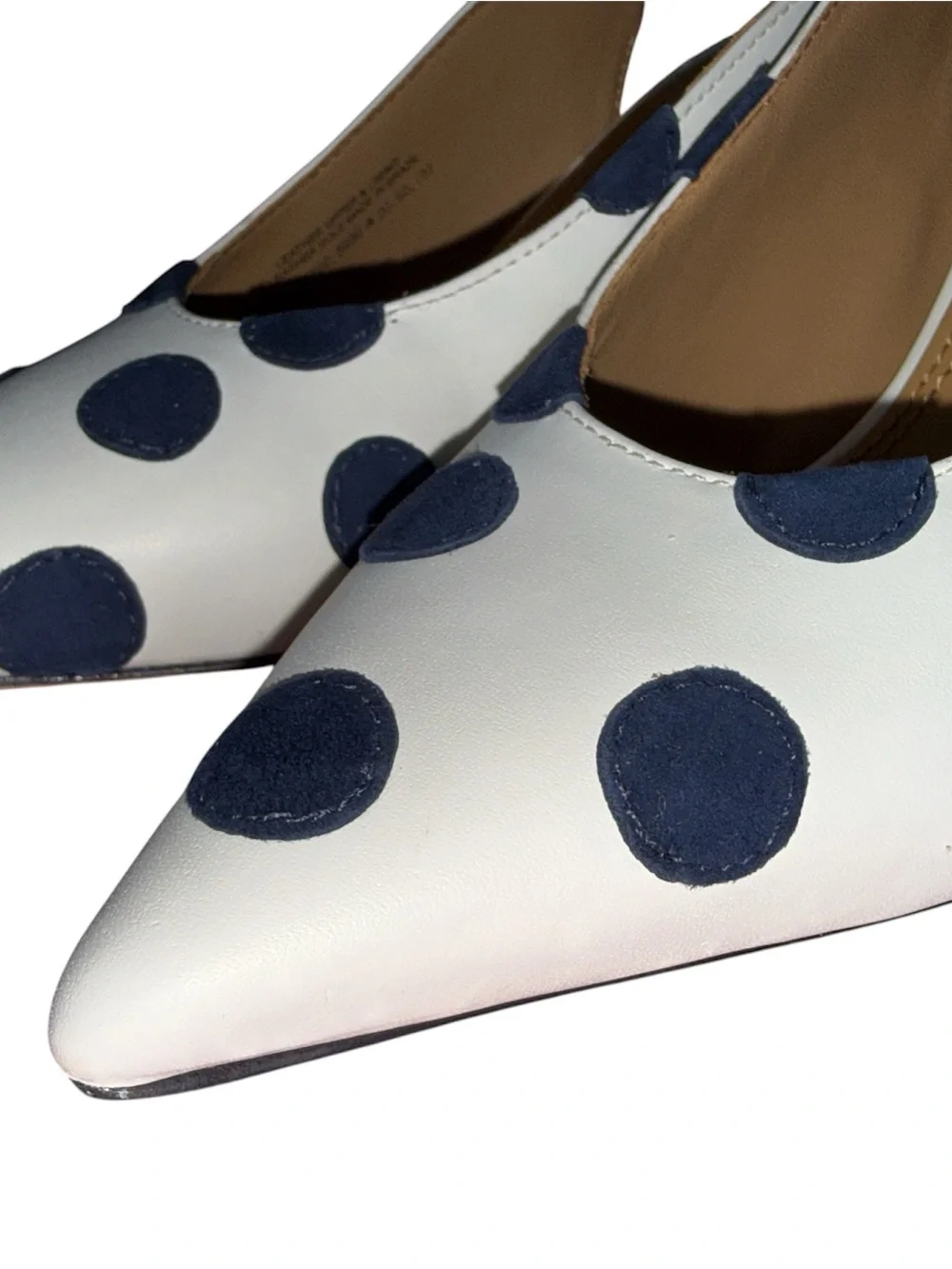 Tory Burch White Slingback Heels with Navy Polka Dots